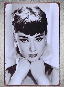 1 vnt Audrey Hepburn Holivudo Aktorė Grožio Skardos Pasirašyti sienos plokštelės Vyras urvas derliaus Dropshipping metalo Plakatas 113122