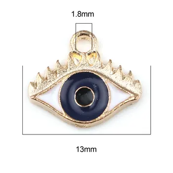 10 Vnt Emalio Evil Eye pagrindiniai mygtukai Cinko Lydinio Pagrindu Religinių Žavesio Akių Aukso Spalvos Karolius, 