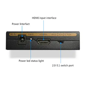 1080P HDMI į HDMI Optinis SPDIF RCAL / R Audio Extractor Konverteris Suppport 5.1 RCA L/R Audio Video TV Box DVD 170026