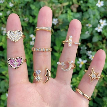 10vnt Beautifu populiarus žiedo aukso spalvos žiedas crystal pearl nutiesti žiedai širdies mėnulio formos moterų, mergaičių papuošalai, dovanos 11825