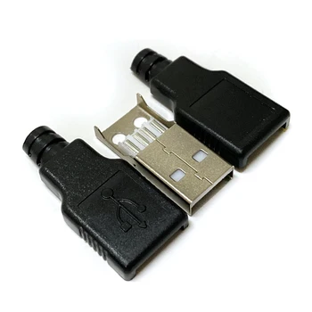10vnt/Daug Type A Male USB 4 Polių Kištukinis Female Jungtis Su Juodo Plastiko Dangtelis Tipas- 