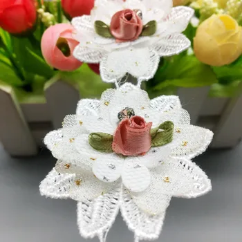 10x Derliaus 3D Diamond Rožių Žiedų Išsiuvinėti Nėriniai Apdailos Juostelės Gėlių Aplikacijos Pleistrai Audinio Suknelė Vestuvių Siuvimo Amato 5X5CM