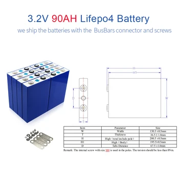 16pcs 3.2 v 90Ah LifePo4 baterija ličio 270A 3C didelio nutekėjimo, 