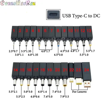 1pc 24model PD Adapterio Kištuką Konverteris USB C Tipo Moteris 7.4 x 5.0 mm (5.5 x 2.5 mm Vyrų Nešiojamas DC Kištukas Jungtis Lenovo 46604