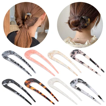 1PC U Formos Staigius prancūzų Stiliaus Plaukų Stick Shell Plaukų Pin Metalo Plaukų Pin Šakės Virbai Kaiščiai Moterų, Mergaičių Plaukų Formavimo Accesso