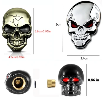 1Set 3D Metalo Velnias Kaukolė Automobilio Emblema Lipdukas ir Vožtuvas Kepurės 