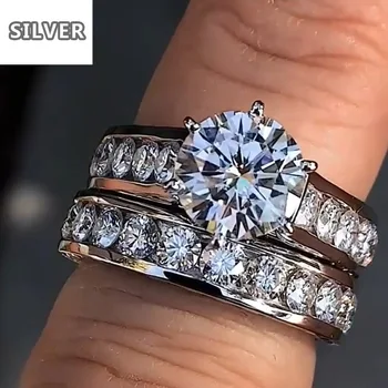2/vnt Karšto pardavimo platinum cirkonis juvelyriniai dirbiniai tradicinių puošnus žiedas mados pora žiedas prabanga Valentino Dienos dovanų deimantų juosta