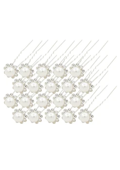 20 Vnt Vestuvių Nuotakos Pearl Gėlių Kristalų Staigius Plaukų Clips Bridesmaid (baltas)