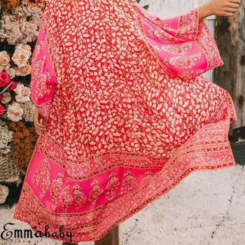 2019 Karšto Ponios Moterų Paplūdimio Cover-Up Gėlių Spausdinti Prarasti Susagstomi Megztiniai Vasaros Boho Gėlių Kailio Šalikas Kimono Outwear 131510