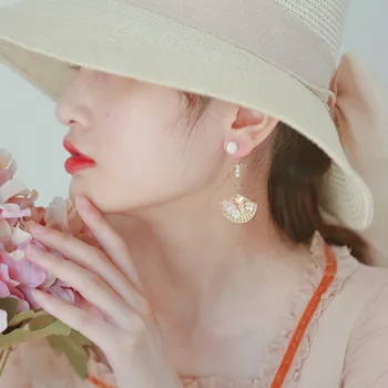 2020 m. Nauja Japonų Stiliaus Moteris Lašas Auskarai Aukso vėduoklės formos Rožinis Gėlių Auskarai Elegantiška Moteriška Mada Juvelyrika 122132