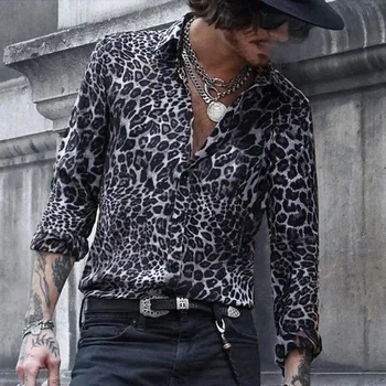 2020 Mados Vyrų Leopardas Spausdinti Marškinėliai Atsitiktinis Verslo ilgomis Rankovėmis Laisvi Marškinėliai havajų marškinėliai prabangus retro plus Size streetwear