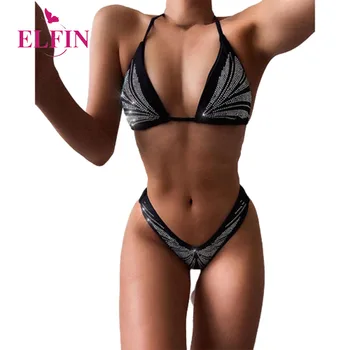 2020 metų Vasaros Drabužių Seksualus Juodos spalvos Deimantų Paplūdimio Tvarstis Bikini Komplektas Femme maudymosi kostiumėlį, Laisvalaikio Europos Maudymosi Kostiumą SJ6399R 155646