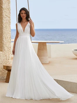 2021 Chalatas de Mariee Boho Vestuvių Suknelė, Elegantiškas Plisuotos Nuotakos Suknelė Gilia V-kaklo, Šifono Paplūdimio Nuotakos Suknelė Vestido de Novia 25503