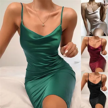 2021 Europos Ir Amerikos Moterų Vasarą Naujų Seksualių Slim Stora vientisos Spalvos Ilga Suknelė be Rankovių Apvalkalas