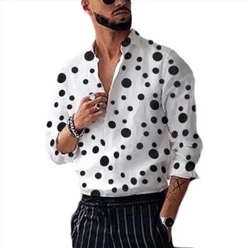 2021 m. pavasarį nauji vyriški marškiniai mados polka dot spausdinti atsitiktinis ilgomis rankovėmis marškinėliai 173785