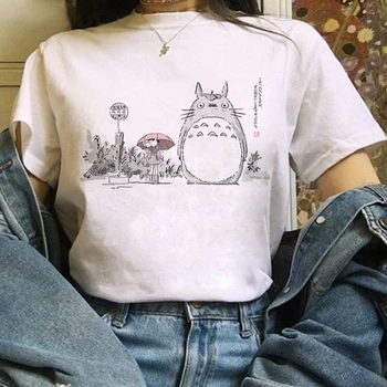 2021 marškinėliai Trumpas Kawaii Mielas Anime Tee Drabužių Totoro Ghibli Harajuku Marškinėliai Moterims Ullzang Hayao Miyazaki Juokingas Animacinių filmų Ponios 89099