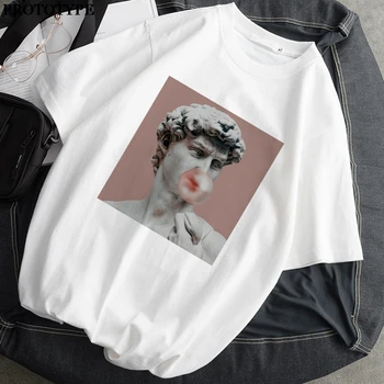 2021 Moterys T-Shirt Monla Lisa Atspausdintas t-shirt Moterų Ulzzang Estetinės T-Marškinėliai su trumpomis rankovėmis Harajuku Viršūnes Negabaritinių t-shir 62209