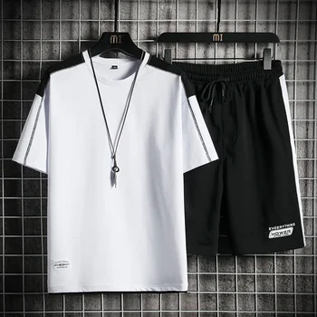 2021 Nauja, vyriški T-shirt Mados Hip-Hop Streetwear Spausdinimo T Marškinėliai + Sporto Šortai vyriški Drabužiai Atsitiktinis tracksuit Vyrų Rinkiniai