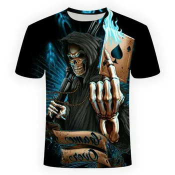 2021 naujas 3d kaukolė pokerio įdomu, T-marškinėliai, vyriški karšto pardavimo prekės atsitiktinis 3D spausdinimo T-shirt vasaros T-shirt Azijos dydis