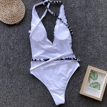 2021 Naujas Bikini Ponios, Swimsuit Backless Bikini Kostiumas Striukė Maudymosi Kostiumėlį Brazilijos Moterų Vasaros Paplūdimio Naujas Leopard Plius Balta