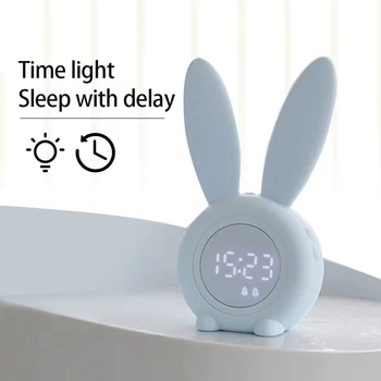 2021 Naujas Cute Bunny Ausies LED Skaitmeninis Laikrodis-Žadintuvas Elektroninių USB Garso Valdymo Triušis Naktį Lempos, Stalo Laikrodis Namų Puošybai