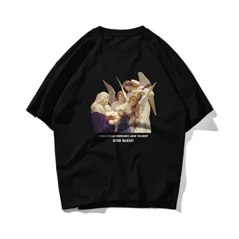 2021 Naujas Mados Ins Retro Stiliaus Naftos Paiting Print T Marškinėliai Vyrams Qulity Medvilnės Viršuje Tee Riedlentė Balta Rausva, Žalia T-shirt