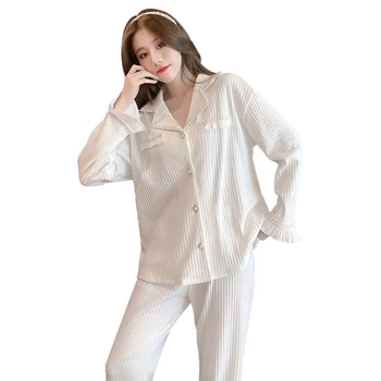 2021 Naujas Pajama setspajamas moterų atsitiktinis ilgomis Rankovėmis naktiniai drabužiai 2 Gabalus namų Drabužių sleepwear medvilnės pavasarį ir rudenį