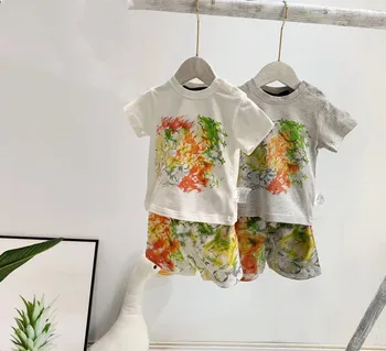 2021 naujas vasaros Berniukai, Balta Pilka Drabužių rinkinys marškinėliai+ Trumpas kelnes už Bamblys Vaikų drabužių outwear 66 70 80 90 100 cm