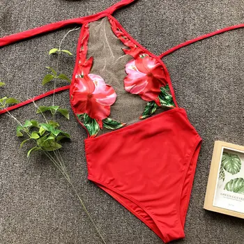 2021 Naują atvykimo gėlių akių Matyti-per seksualus Moteriški vientisas maudymosi kostiumėlis Tvarstis Bikini Push-up Paminkštinta Liemenėlė Maudymosi Kostiumėliai