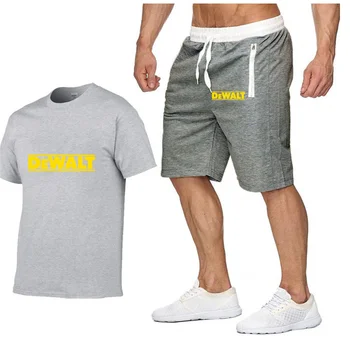 2021 populiarus DeWalt spausdintos raidės švarios medvilnės vyriški marškiniai + sporto kelnės nustatyti aukštos kokybės švarios medvilnės marškinėliai 71235