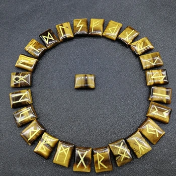 25Pcs Tigereye Gydymo Akmuo Runų Akmenys Graviruotas Vyresnysis Futhark Rune Set Meditacija Būrimą Gydymo Chakra Reiki 129602