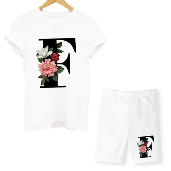 26 anglų kalbos raidės A-Z, baltas trumparankoviai atsitiktinis marškinėliai uosto pagrindinio vasaros kostiumas nustatyti tėvų-vaikų drabužių pora drabužių 2021 44095