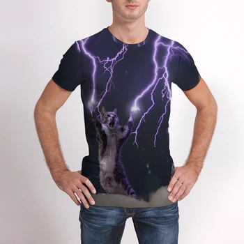 3D Gyvūnų Spausdinti Marškinėliai vyrams Vasaros trumpomis rankovėmis Katė T-shirt Juokinga Marškinėlius, O-kaklo Drabužiai
