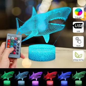 3D Ryklių Naktis Šviesos Optinė Iliuzija Lentelė Šviesos Nuotaika Lempos Jutiklinis Nuotolinio Valdymo pultas 7 Spalvų Namų Šviesos Šalis Dekoras Dekoras, Dovanos 78933