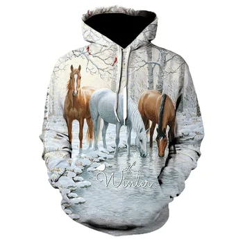 3D spausdinimo gyvūnų arklių modelius, atsitiktinis sporto berniukų ir mergaičių, arkliai, streetwear, animacinis hoodies, megztinis hoodies 3058