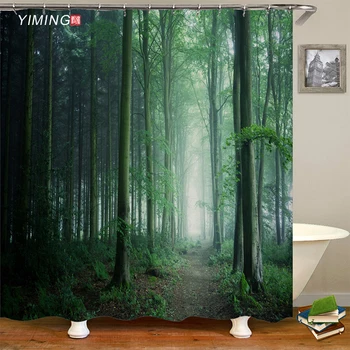 3D spausdinimo ūkanotų miškų vonios kambarys dušo užuolaidos žaliosios gamtos kraštovaizdžio, namo apdailos, užuolaidų su kablio užuolaidų 132960