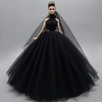 3pcs/daug Aukšto Kaklo Mados Vestuvių Suknelė Barbie Lėlės Komplektus Princesė Vakare Šalis Suknelė Ilgos Suknelės Lėlės Drabužiai & Šydas