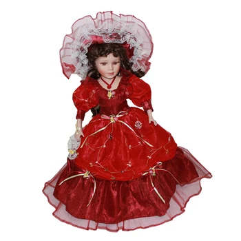 40cm Viktorijos Porceliano Moterų Lėlės Modelį Raudona Ilga Suknelė ir Skrybėlė Namų Dekoro 15746