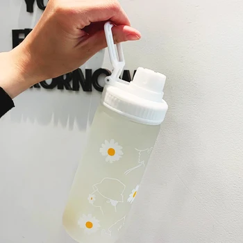 500m Mielas Daisy Plastikinių Vandens Butelių su Šiaudų Nešiojamų Aišku, Matinio Vandens Butelis Studentams Geriamojo Taurės BPA Free