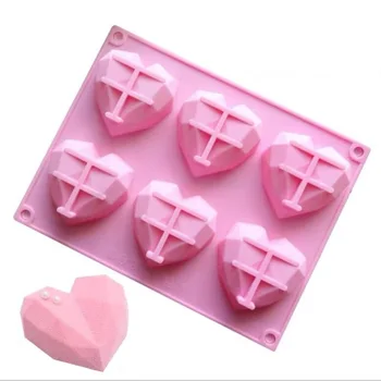 6 Ertmės 3D Putėsiai Bakeware Muilo Formos Pyragaičiai Įrankiai Tortas Diamond Silikono Meilės Pelėsių Dekoravimo Širdies