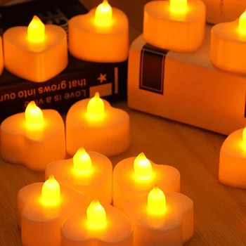 6pcs Širdies Formos LED Tealight Žvakės baterijomis, Meilės Žvakė Elektros Arbatos Šviesos Valentino Diena, Vestuvių Stalo 135572