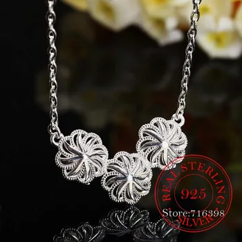 925 Sterlingas Sidabro Fine Jewelry Derlius Europoje Gėlių Ilgos Grandinės Pakabukas&Karoliai Sterlingas sidabro Juosta Choker Karoliai Moterims