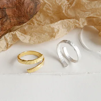 925 sterlingas sidabro neteisėto dvigubo sluoksnio atidaryti moterų žiedai anelli donna, Minimalistinio nereguliarus žiedas sidabro 925 papuošalai