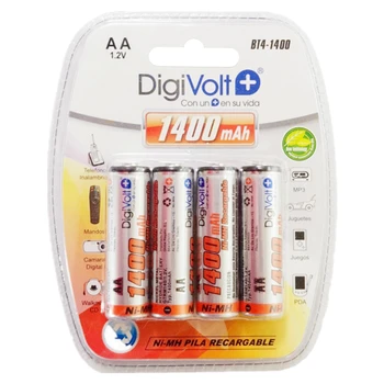 AA įkraunamos baterijos, LR06 lizdinės plokštelės 4battery Pack 1400mAh 1.2 V Ni-MH DigiVolt BT4-1400 prietaisai