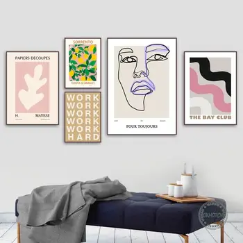 Abstraktus Šiaurės Matisse Plakatai Ir Spausdina Minimalistinio Veido Linijos Piešimo Drobės Tapybos Sienos Meno Citrinų Augalų Nuotraukos Namų Dekoro 102527