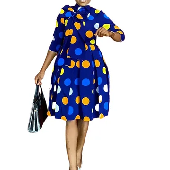 Afrikos Moterų 2021 Pavasario Mados Polka Dot Spausdinti Puoštas Elegantiškas Šalis Suknelė Aukšto Juosmens Lady Darbo Suknelė Dėvėti Plius Dydis 2717