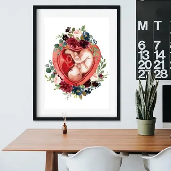 Akušerio dovana nėštumo akvarelė sienos meno ginekologas Doula medicinos studijų, plakatai, drobė, tapyba sienų apdaila 100365