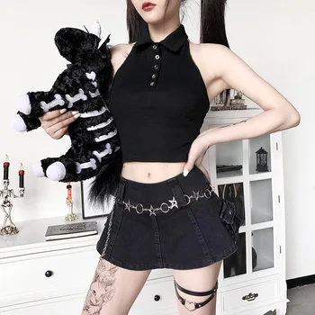AltGirl Gothic Punk Apkarpyti Viršūnes Moterų Derliaus Y2k Mall Goth Harajuku Streetwear Apynasrio Backless Vest Emo Alt Tamsiai Akademinės Bendruomenės Drabužiai