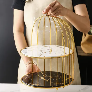 Aukso marmuro stalo desertas plokštės keramikos dvigubas tortas dėklas kosmetikos darbalaukio saugojimo dėklas popietės arbata, desertas display rack 161478