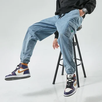Baggy Jeans Vyrams Prarasti Poilsiu Streetwear Haremas Krovinių Kelnės Kulkšnies Ilgio Džinsai Vyrams 2021